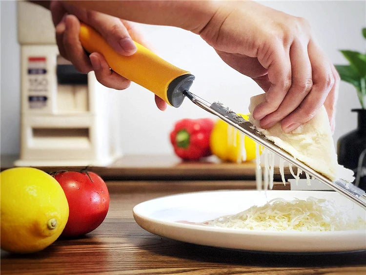Stainless Steel Lemon Zester & Cheese Grater – Handheld Citrus Zester for Garlic, Ginger & Chocolate – Best for Zesting & Fine Grating – Available in Black, Red & Yellow Colours