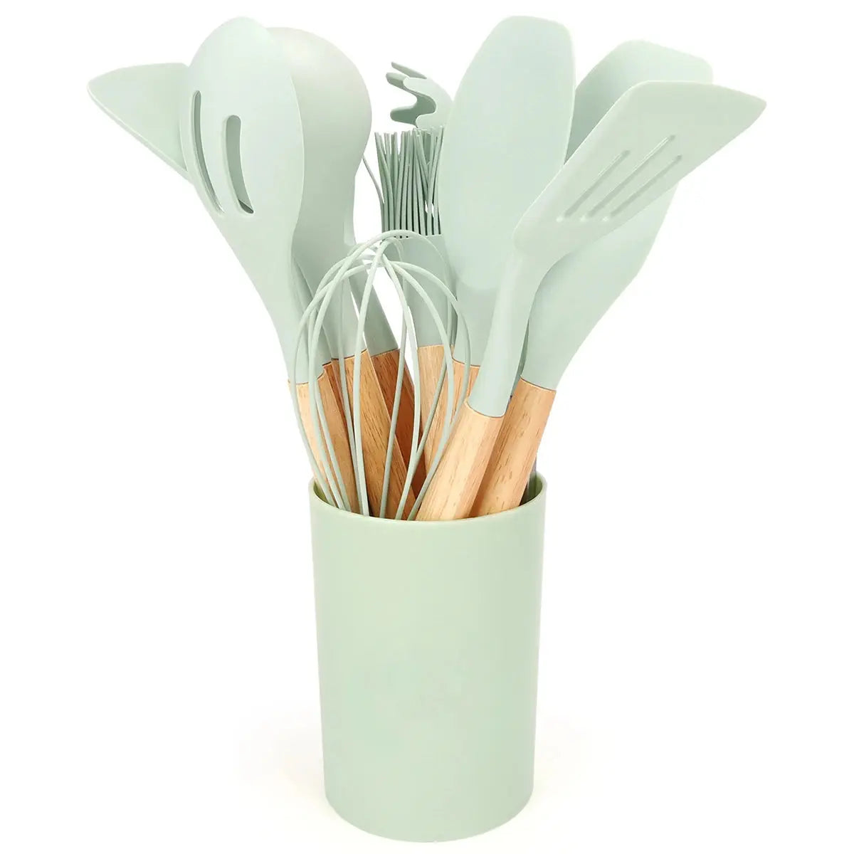 12-Piece Food-Grade Silicone Kitchen Utensils Set with Wooden Handles & Storage Holder – Versatile, Non-Stick & Heat-Resistant Cooking Utensils – Includes Turner, Spatula, Spoons & More for Cooking & Baking C for Chef