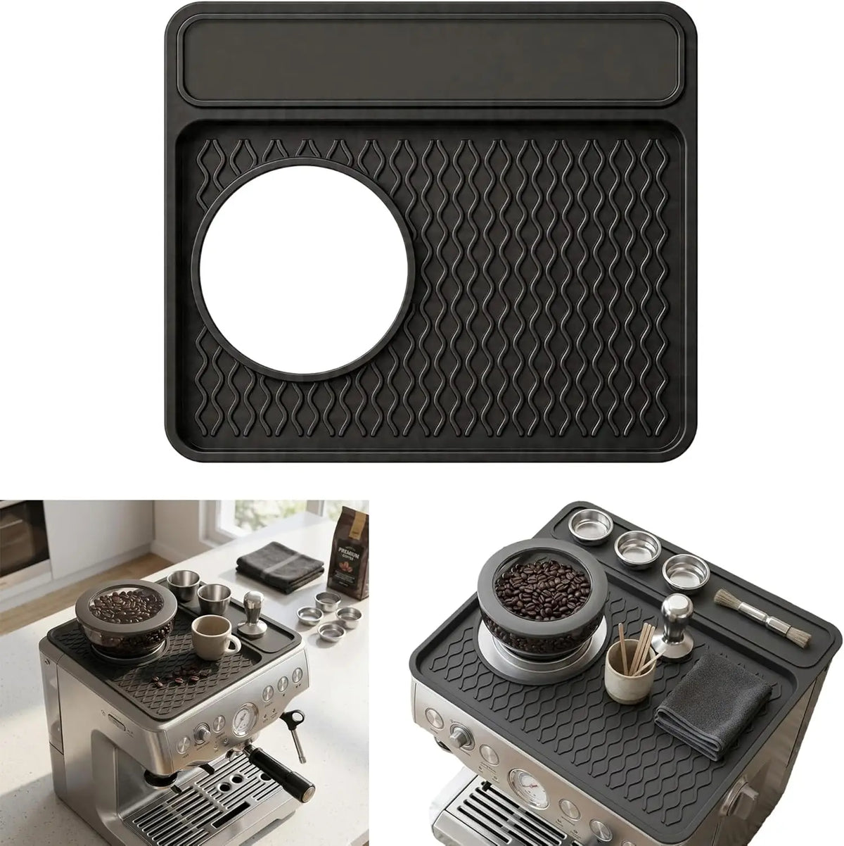 Non-Slip Silicone Espresso Tamping Mat – Coffee Machine Top Mat & Tamper Pad – Perfect for Tamping Espresso at Home – Available in Black & Grey Colours