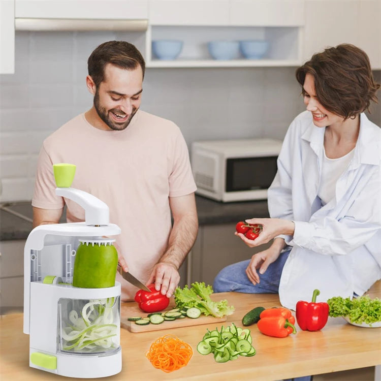 4 in 1 Vegetable Spiralizer with Stainless Steel Rotating Blades – Veggie Spiral Cutter & Noodle Maker – Great for Courgette Noodles, Salads & Garnishes