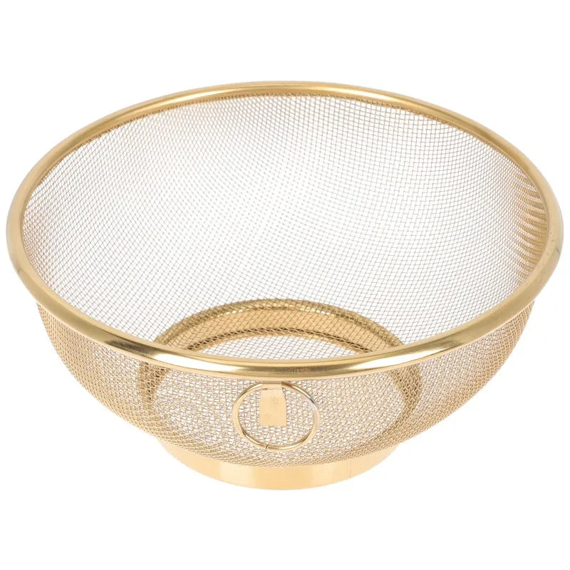 Golden Stainless Steel Mesh Colander – Fine Strainer Basket for Rice, Fruit, Vegetables & Pasta (20cm)
