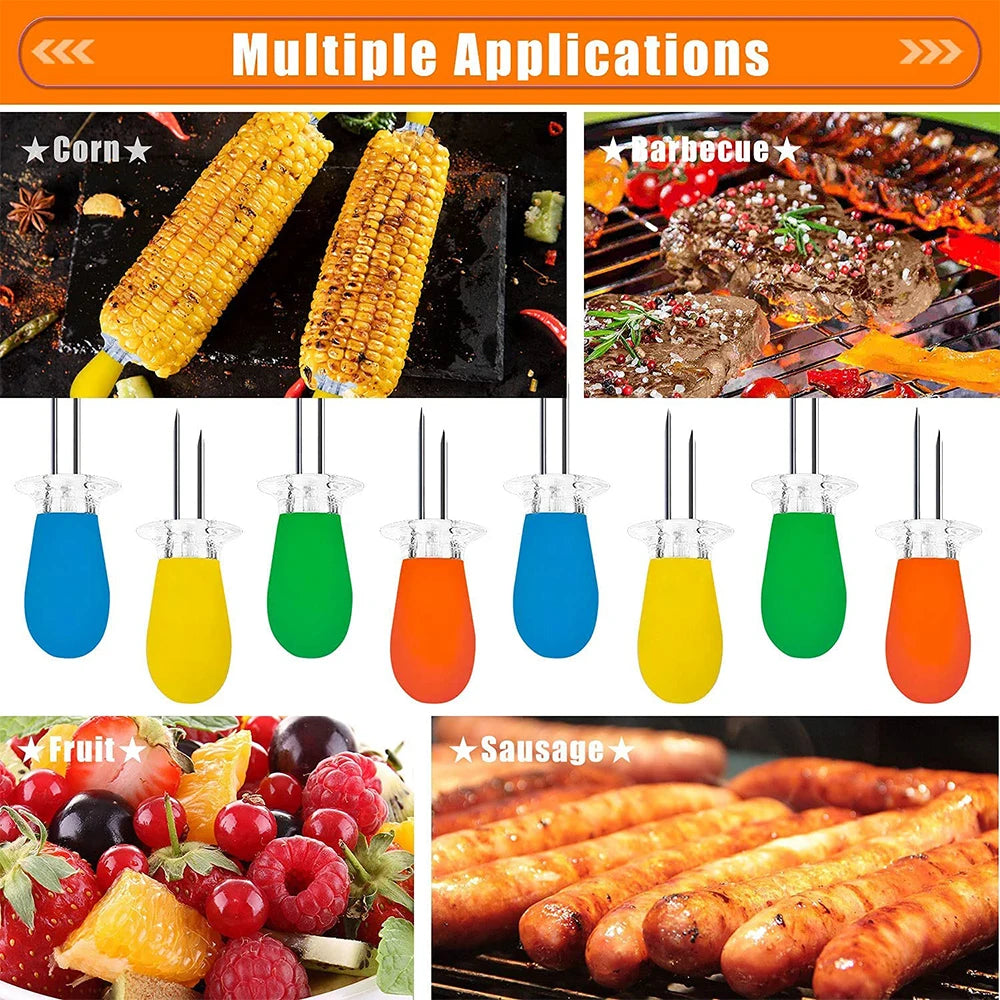 12 Piece Stainless Steel Corn Holders – BBQ Corn on the Cob Forks & Skewers – Best for Barbecues, Picnics & Family Meals