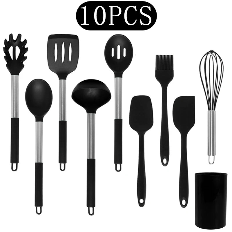 Silicone Kitchen Utensils Set with Stainless Steel Handles – Non-Stick, Heat-Resistant Cooking  Kitchen Utensils for Everyday Cooking & Baking, Available in 4 Colours & Multiple Set Sizes