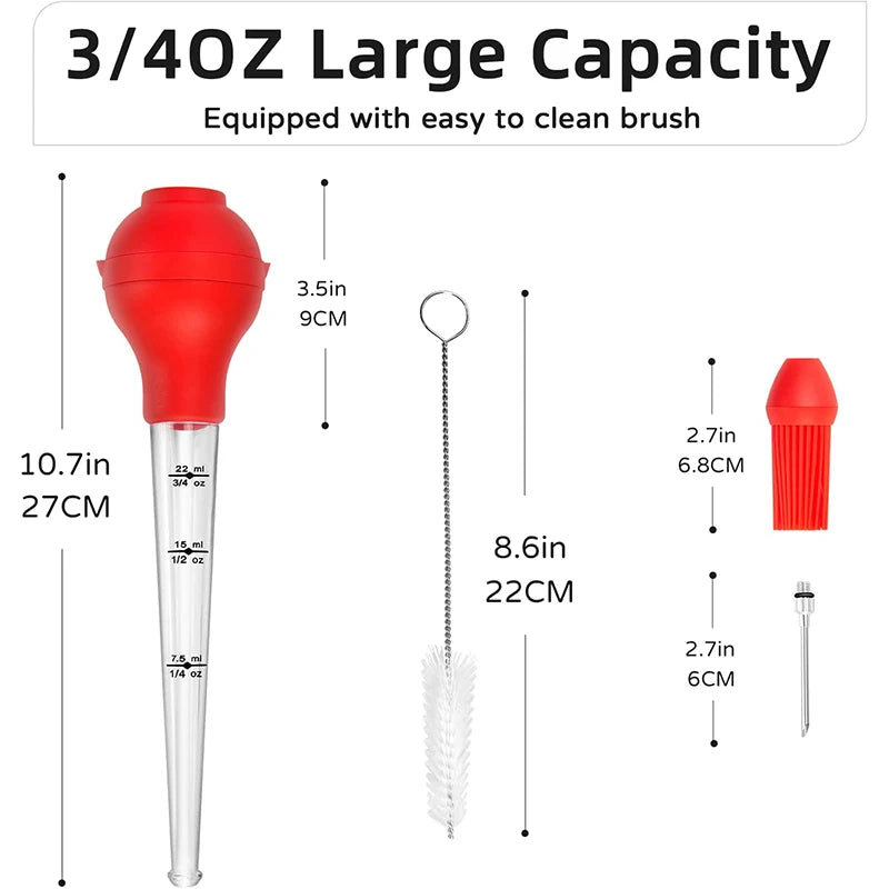 Stainless Steel Turkey Baster with Basting Brush & Injector Needle – Meat Baster Syringe – Great for Roasting Turkey, Chicken & BBQ – Available in Black & Red Colours