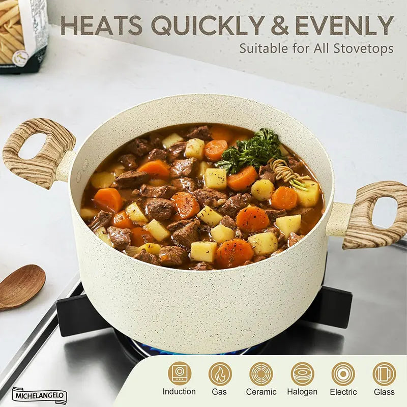 Stock Pot with Glass Lid & Wooden Handles-Available in Black & White Colour  – Capacity: 5L