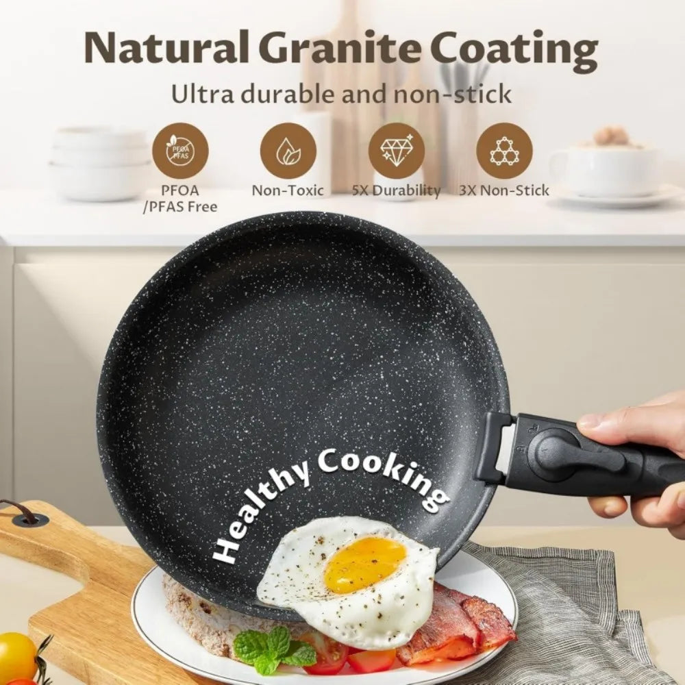 4 Piece Non-Stick Frying Pan Set with Detachable Handle – 23cm & 28cm Frying Pans & 28cm Sauté Pan – Great for Stove to Oven & Stackable Storage
