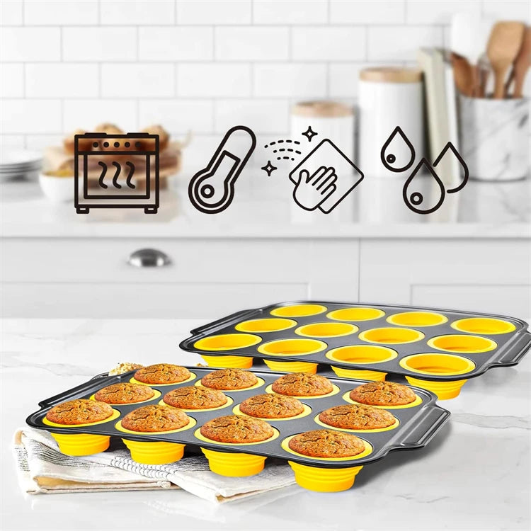 Collapsible Silicone Muffin Pan with Metal Frame