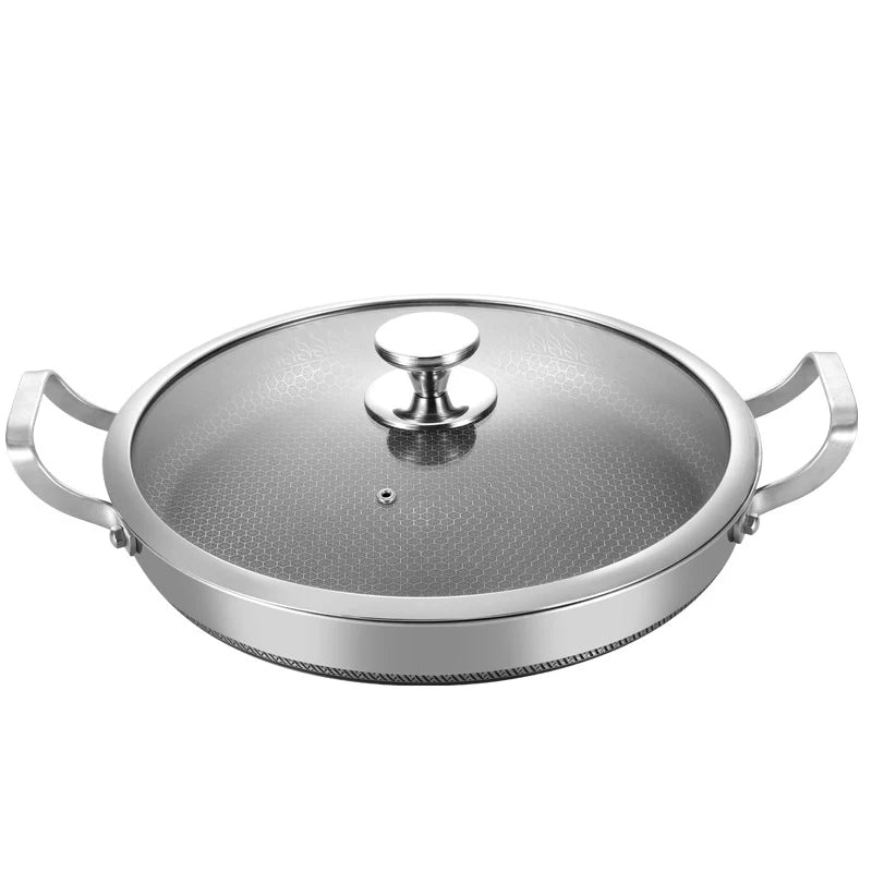 Honeycomb Tri-Ply Stainless Steel Skillet / Paella Pan – Non-Stick Frying Pan with Glass Lid Perfect for Searing, Stir-Frying & One-Pan Meals or preparing paella, Available in 26cm, 28cm, 30cm, 32cm