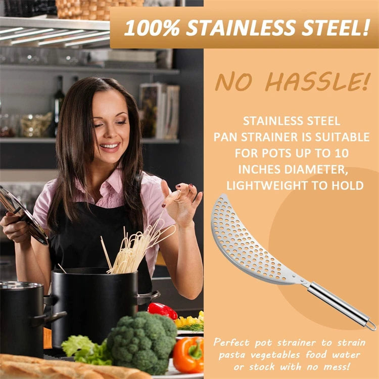 2 Piece 304 Stainless Steel Pot Strainer Set with Handles – Clip-On Pan Colander & Pasta Drainer with Recessed Grips – Great for Draining Pasta & Vegetables
