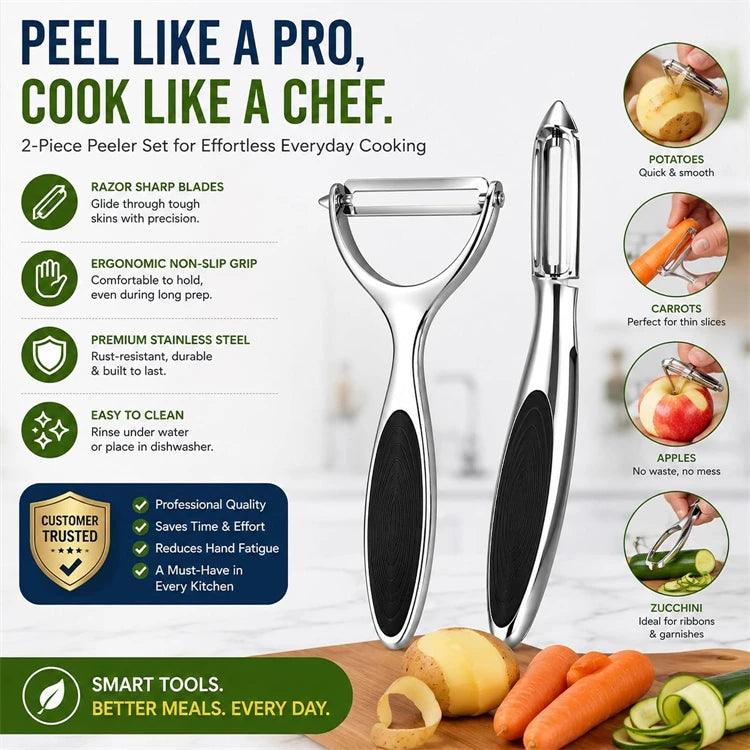 Ultra Sharp Stainless Steel Vegetable Peeler – Zinc Alloy Handle Potato, Carrot & Apple Peeler – Perfect for Fruit & Vegetable Prep – Available in 1 & 2 Pieces