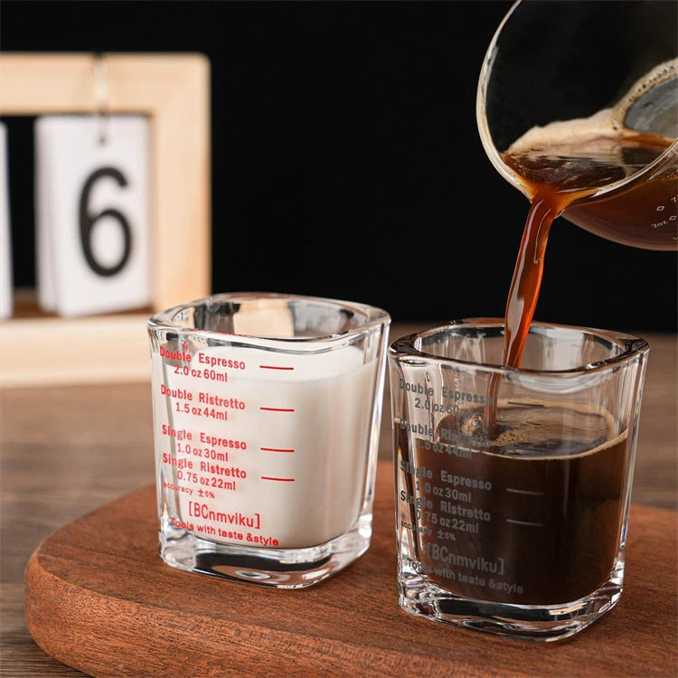60ml Heavy Glass Espresso Shot Measuring Cup – Square 2oz Barista Shot Glass – Great for Espresso, Coffee & Measuring Liquids