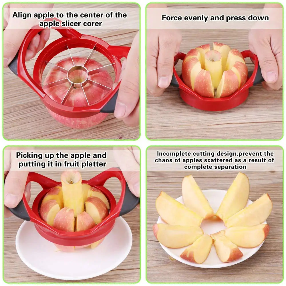 Extra Large 8 Blade Stainless Steel Apple Slicer & Corer – Sharp Apple Cutter & Divider – Perfect for Apples, Pears & Dragon Fruit