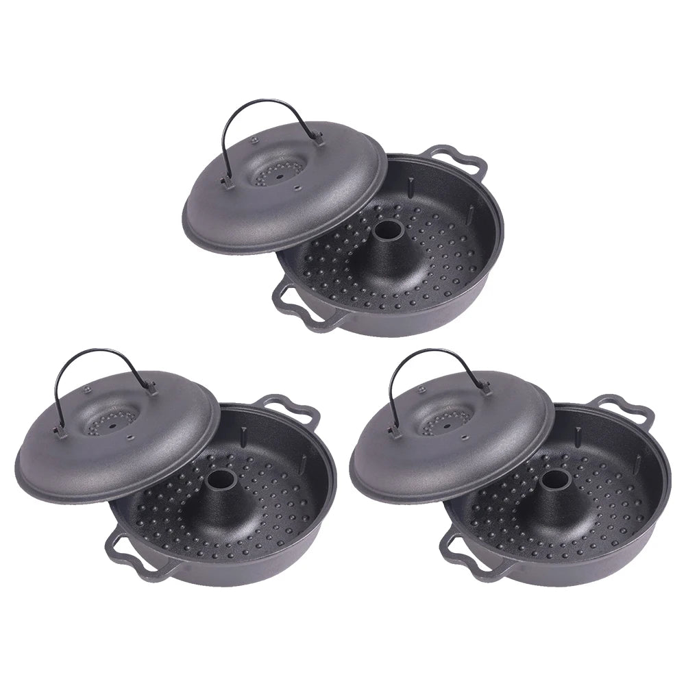Cast Iron Sweet Potato Roaster with Lid – Garlic Roaster & Baking Pot with Centre Air Vent – Ideal for Camping, Patio & Backyard Cooking (25cm)