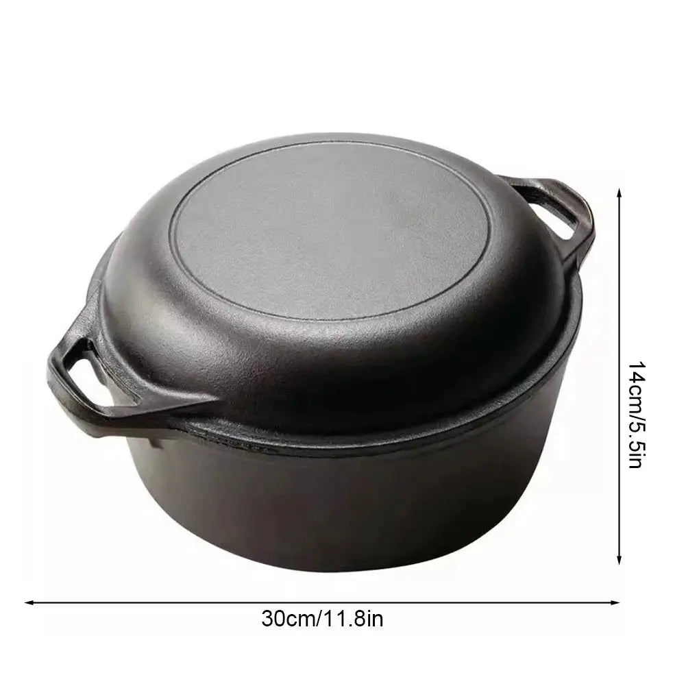 Pre-Seasoned Cast Iron 2-in-1 Dutch Oven Pot & Skillet – Multi-Purpose Cookware Set with Dual Handles for Baking Bread, Frying, Stewing, Camping & BBQ