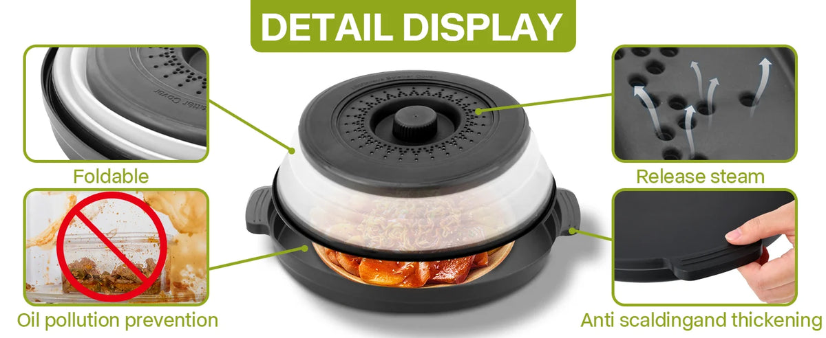 Microwave Food Splatter Cover Foldable Multifunction Splash Collapsible Guard Kitchen Gadget Colander for Meal Steaming Tray