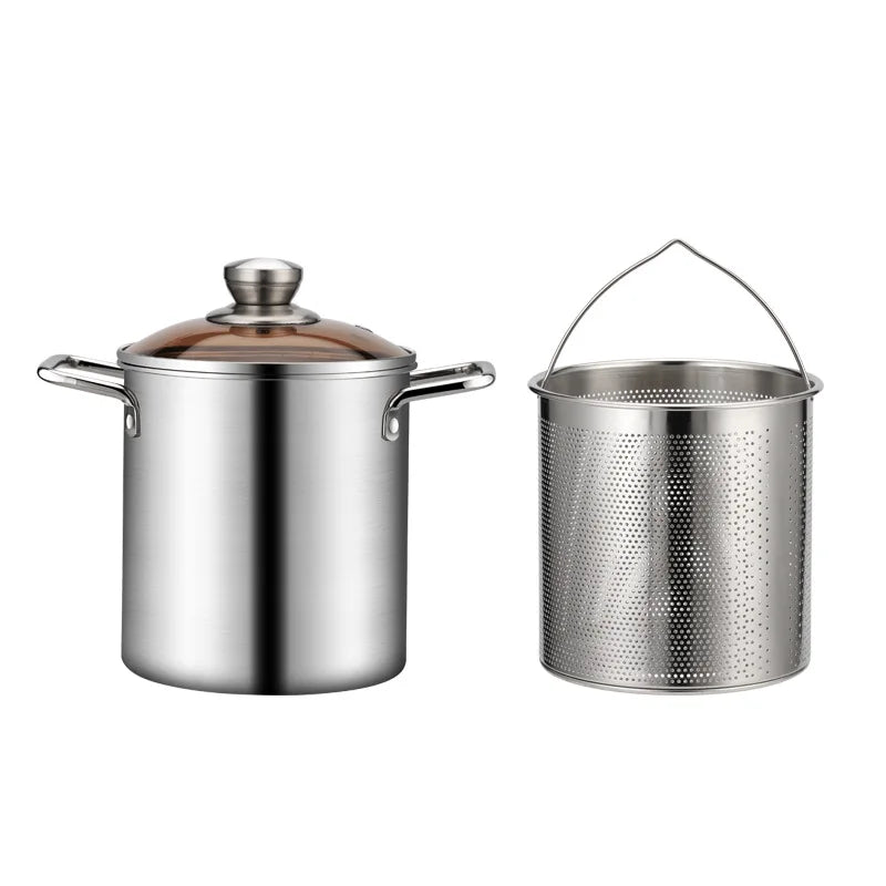 3L Stainless Steel Deep Fryer Pot with Lid & Mesh Basket – Japanese Tempura Frying Pot – Ideal for Chips, Chicken & Tempura – Available With or Without Tongs