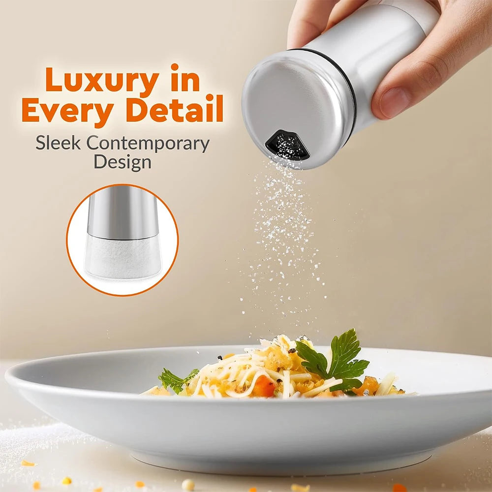 Glass Salt Shaker with Stainless Steel Lid – Spice Dispenser with Adjustable Pour Holes – Perfect for Salt, Pepper & Seasonings – Available in 1 & 2 Pieces