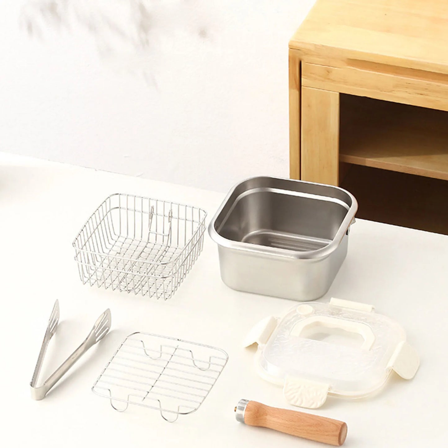 Portable Frying  Set Multifunctional Oil Saving Mini Fryer Kit Stainless Steel Pot For Kitchen Fries Chicken