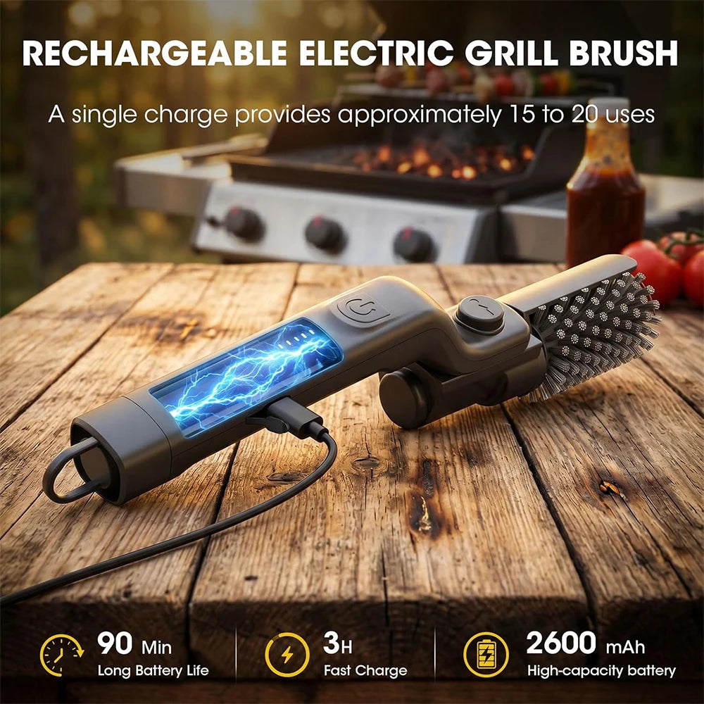 Rechargeable Electric Grill Brush with Adjustable Angle – Stainless Steel BBQ Cleaning Brush – Ideal for Cleaning Grill Grates & Barbecues