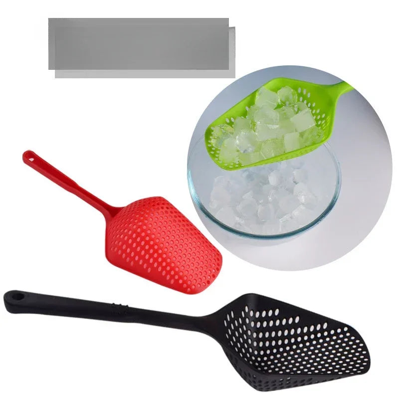 Long Handle Strainer Spoon – Pasta & Spaghetti Draining Scoop Colander – Best for Fried Food, Vegetables & Noodles – Available in Black, Green, Red & Yellow Colours