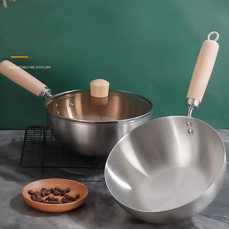 Stainless Steel Cooking Pot & Skillet – Non-Stick Small Pan for Frying, Searing, Boiling Soups, Stir-Fry & Daily Cooking – Available in 20cm with or without Lid – Gas & Induction Compatible
