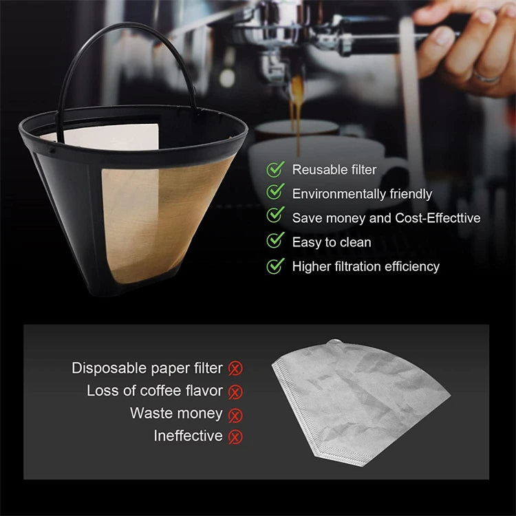 Reusable Stainless Steel Coffee Filter Cone – Permanent Basket Filter for Coffee Makers – Perfect for Everyday Filter Coffee – Available in 1 Piece & 2 Pieces
