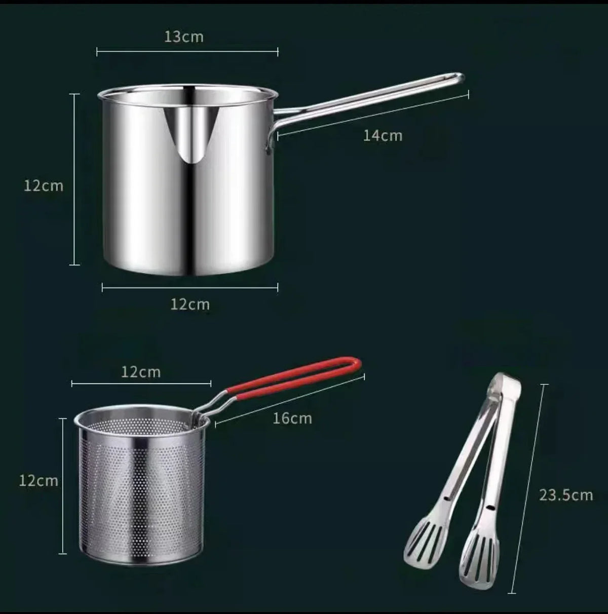 Stainless Steel Mini Deep Fryer with Frying Basket – 304 Multi-Use Small Pot & Chip Pan – Perfect for Fried Chicken, Chips & Snacks – Available in 2 & 3 Piece Sets 3 Piece Set