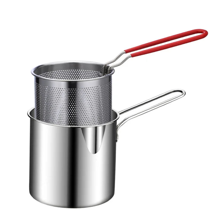 Stainless Steel Deep Frying Pot with Strainer Basket