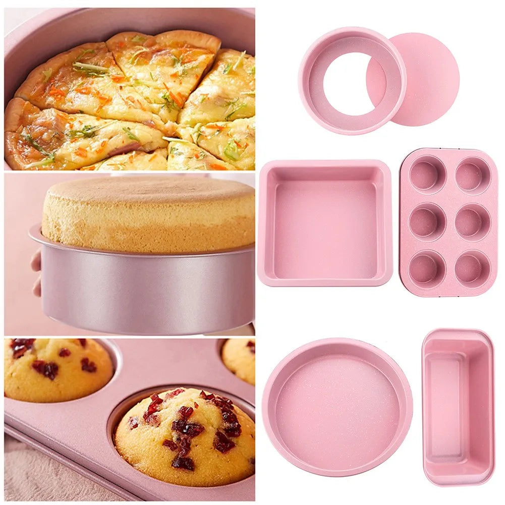 Pink Non-Stick Carbon Steel Baking Pan, Mold & Baking Tray – Available in 5 Different Shapes & Sizes – Heat-Resistant with Rust-Resistant