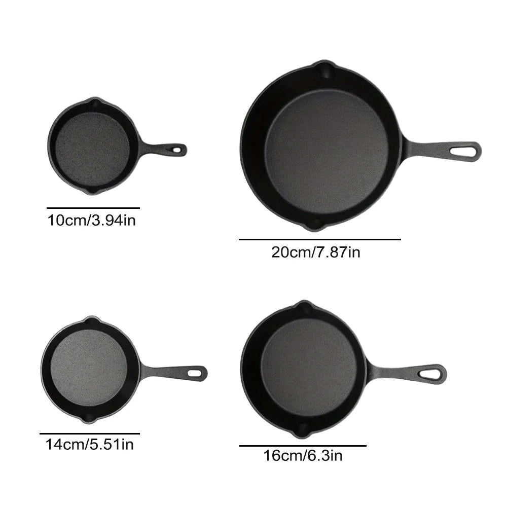 Pre-Seasoned Cast Iron Cookware Set 6 Piece – 20cm Frying Pan & 16cm, 14cm, 10cm Mini Pans with Brush & Glove – Ideal for Hob, BBQ & Camping
