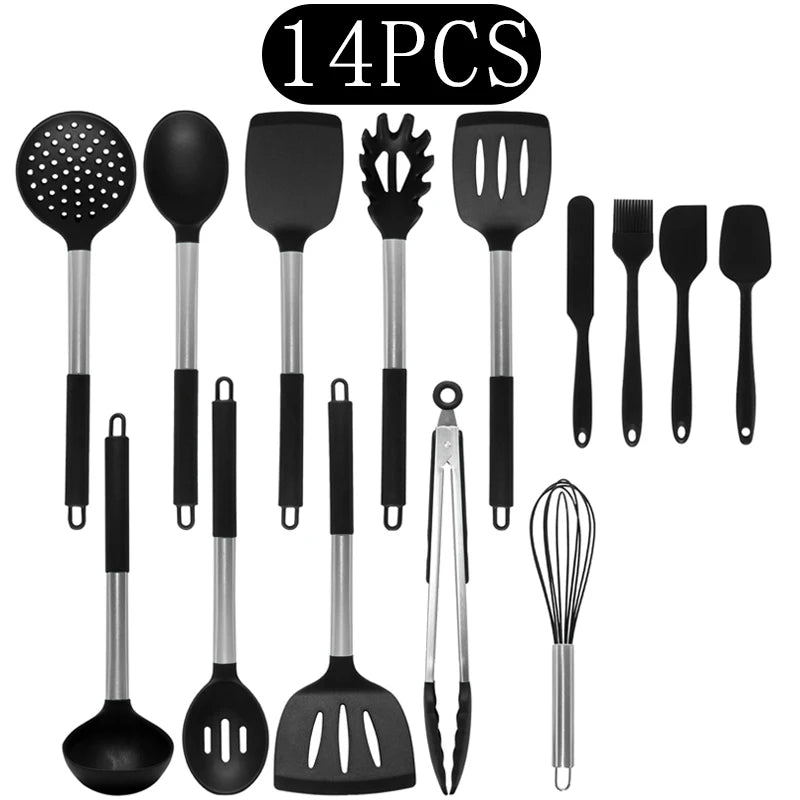 Silicone Kitchen Utensils Set with Stainless Steel Handles – Non-Stick, Heat-Resistant Cooking  Kitchen Utensils for Everyday Cooking & Baking, Available in 4 Colours & Multiple Set Sizes