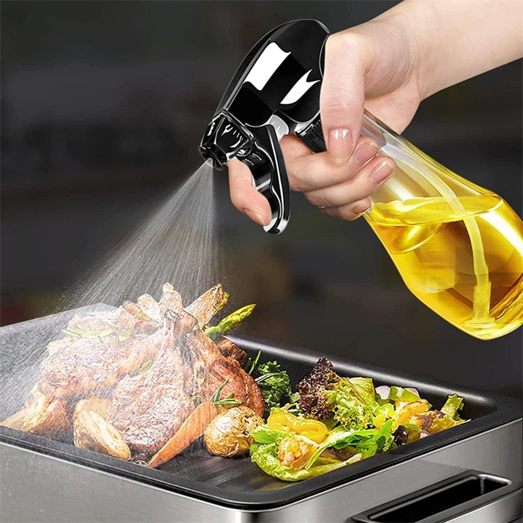 240ml Glass Oil Sprayer Bottle with Rotating Nozzle – Olive Oil Mister & Spritzer – Great for Air Fryers, Salads & Roasting – Available in Black, White & Silver Colours