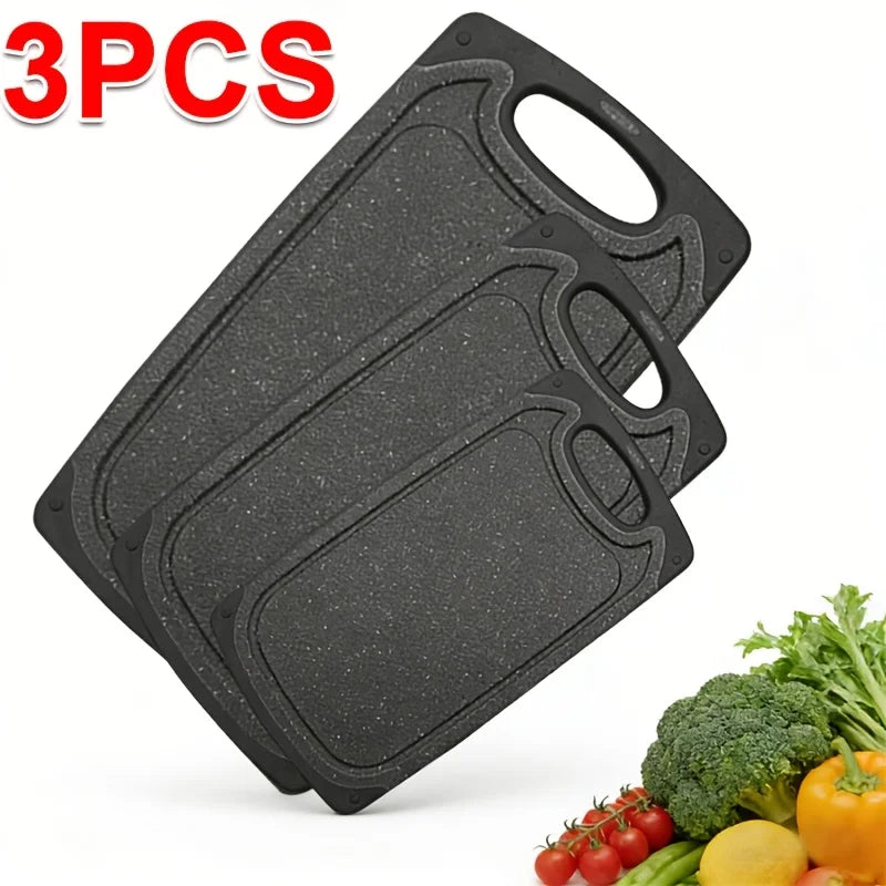 3 Piece Plastic Chopping Board Set – Large, Medium & Small Non-Slip Boards with Handles & Juice Grooves – Best for Meat, Veg & Fruit, Dishwasher Safe Black United Kingdom