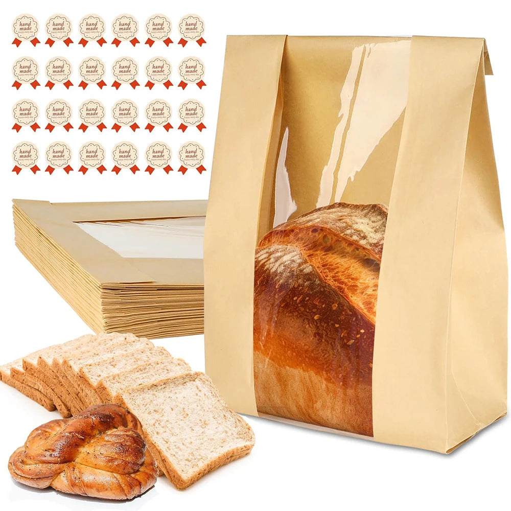 Large Paper Bread Bags with Clear Window – Bakery Bags for Homemade Sourdough, Cookies & Cakes – Great for Storing & Gifting Bakes – Available in 25 Pieces, 30 Pieces, 50 Pieces & 100 Pieces