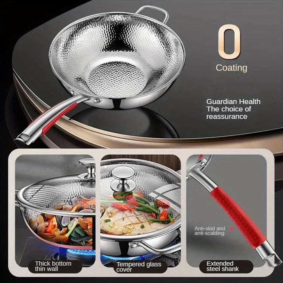 Pure Titanium Wok – Uncoated Round-Bottom Stir-Fry Wok for Concave Induction & Gas Hobs – Ideal for High-Heat Stir-Frying (30cm)