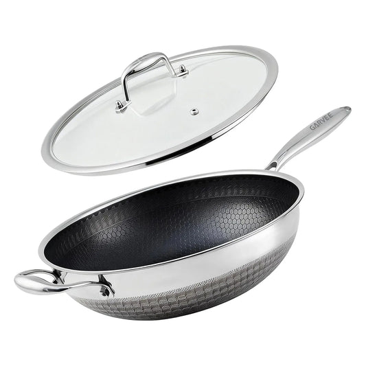 Stainless Steel Honeycomb Wok Pan | Tri-Ply 316 | Gas & Induction With Lid UNITED KINGDOM