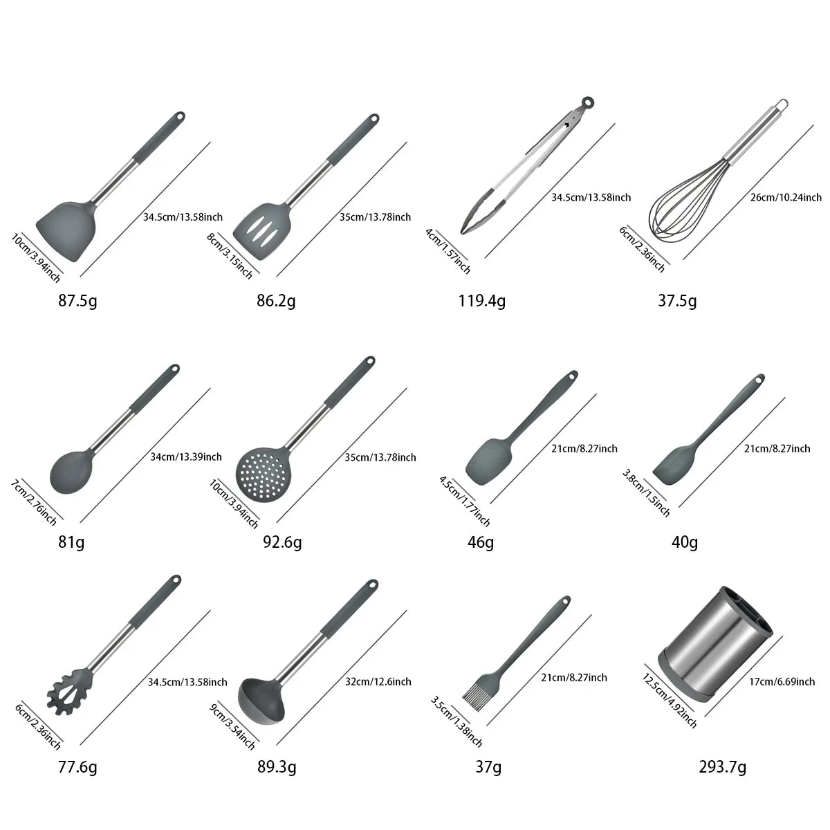 Food-Grade 12-Piece Silicone & Stainless Steel Kitchen Utensils Set with 360° Rotating Storage Holder– Heat-Resistant Cooking & Baking Utensils