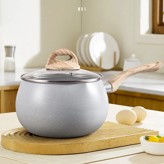 Modern Saucepan with Wooden Handle & Glass Lid – Aluminum Alloy – Essential Non-Stick Cookware for Heating Milk, Boiling, Simmering & Preparing Sauces, Soups, Stews & Small Daily Meals