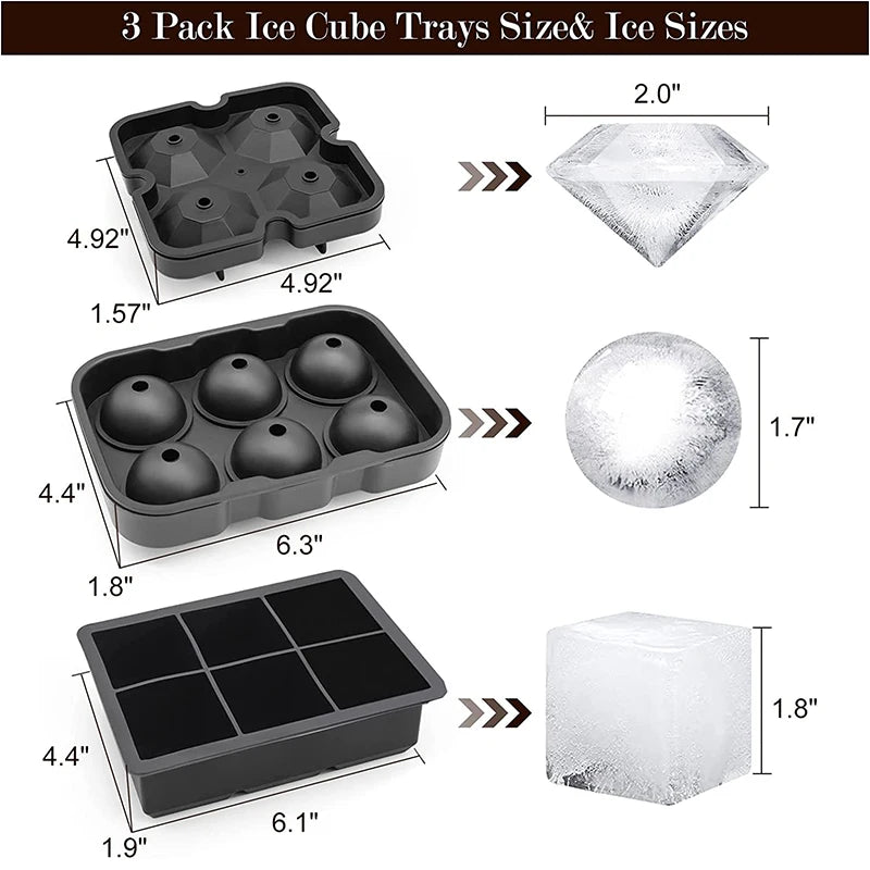 Large Silicone Ice Cube Tray with Lid – Reusable Ice Mould for Big Cubes, Spheres & Diamonds – Ideal for Cold Drinks & Iced Coffee – Available in Square Cube, Sphere & Diamond
