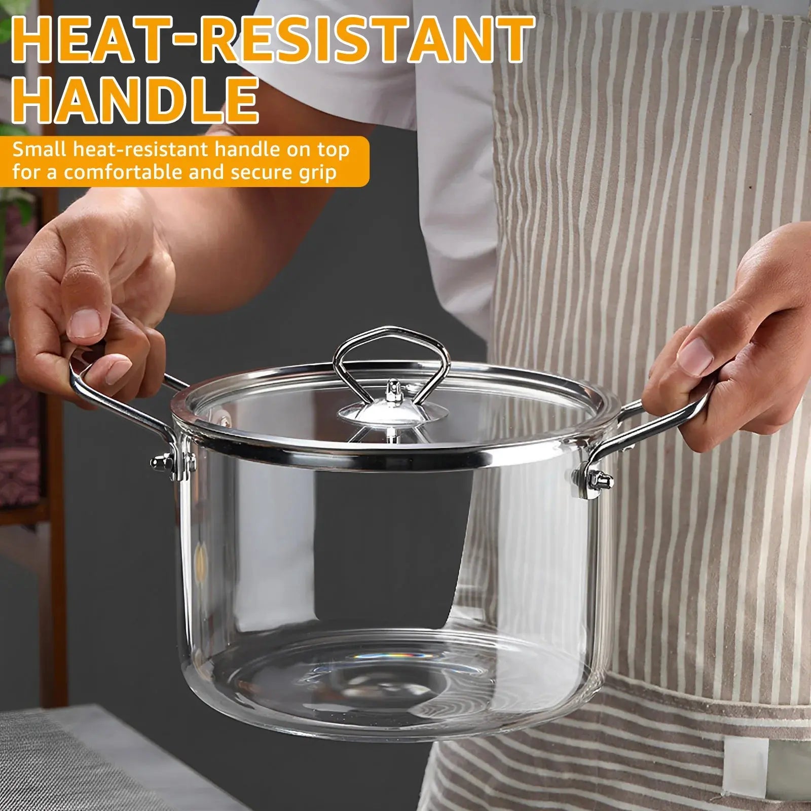 Clear Glass Cooking Pot with Lid – Heat-Resistant Borosilicate Transparent Glass Soup Stockpot with Stainless Steel Handle – Ideal for Stews, Soups, Pasta & More – Safe for Gas, Induction – Available in 2.5L & 3.5L
