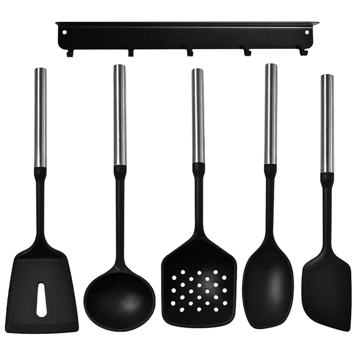 Stainless Steel Handle Silicone Kitchen Utensil Set – Cooking Utensils for Non-Stick Cookware – Spatula, Ladle, Turner & More – Available in Multiple Sets (5 Pieces / 6 Pieces)