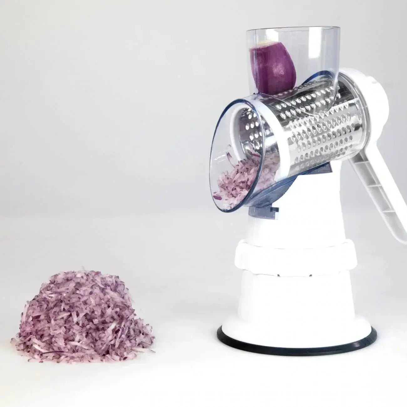 3 in 1 Rotary Cheese Grater – Multifunctional Slicer and Shredder for Effortless Kitchen Prep with Easy-to-Swap Stainless Steel Interchangeable Rotating Drum Blades (White)