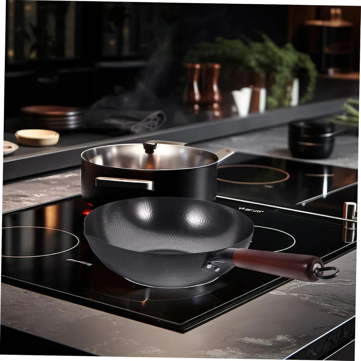 Cast Iron Wok – Uncoated Scratch-Resistant Stir-Fry Wok for Gas & Induction Hobs – Great for High-Heat Stir-Frying & Deep Frying (32cm)