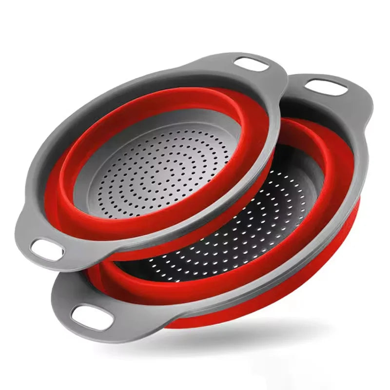 Collapsible Silicone Drain Basket – Foldable Fruit & Vegetable Washing Colander in Small, Large or 2-Piece Set – Best for Rinsing, Draining & Space Saving – Available in Blue, Green, Orange & Red Colours
