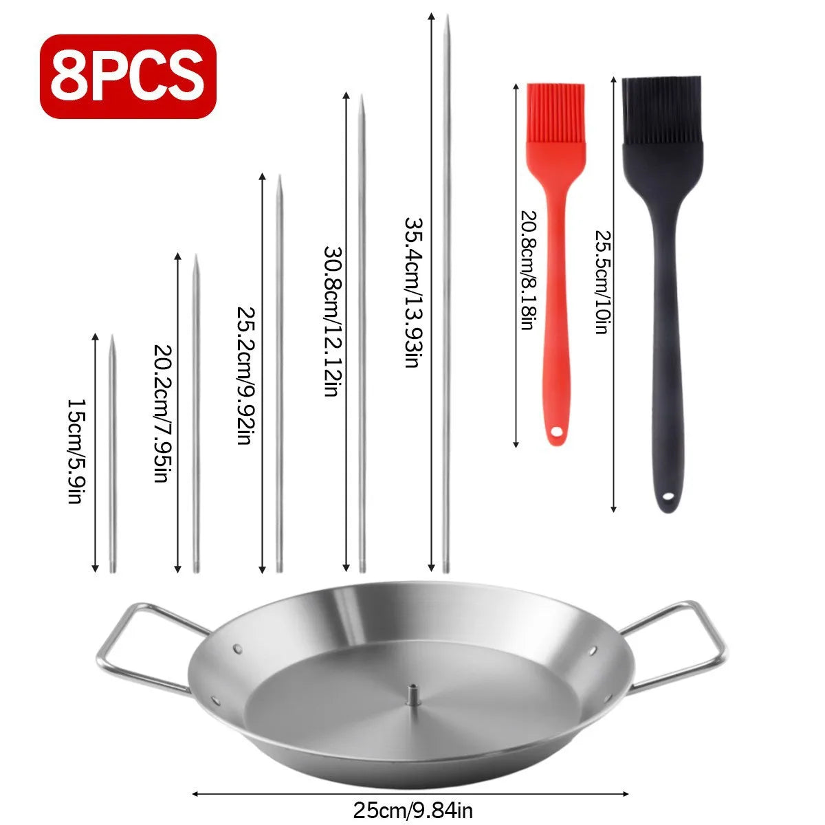 Stainless Steel Vertical Al Pastor Skewer with Base Plate – Brazilian Style Vertical Spit Stand – Perfect for Shawarma, Tacos & Outdoor BBQ Grills – Available in 4 Pieces, 6 Pieces & 8 Pieces