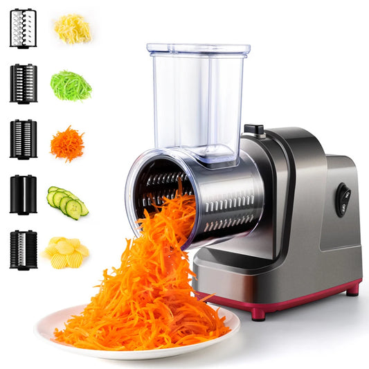 250W 5 in 1 Electric Vegetable Slicer & Shredder – Automatic Salad Maker with Stainless Steel Blades – Ideal for Slicing Carrots, Cabbage, Potatoes & Cheese – Available in EU 220V & US 110V