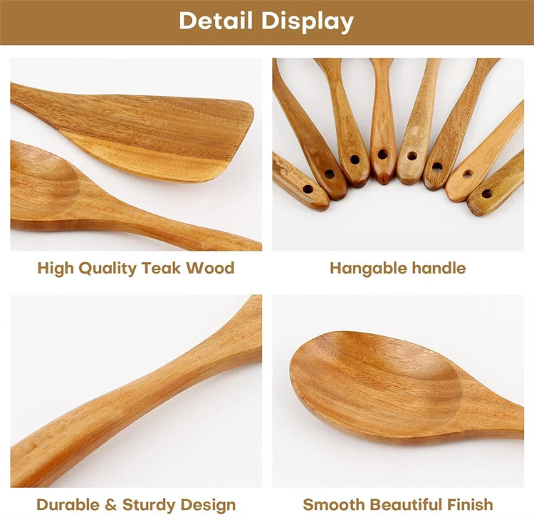 Natural Teak Wooden Kitchen Utensil Set