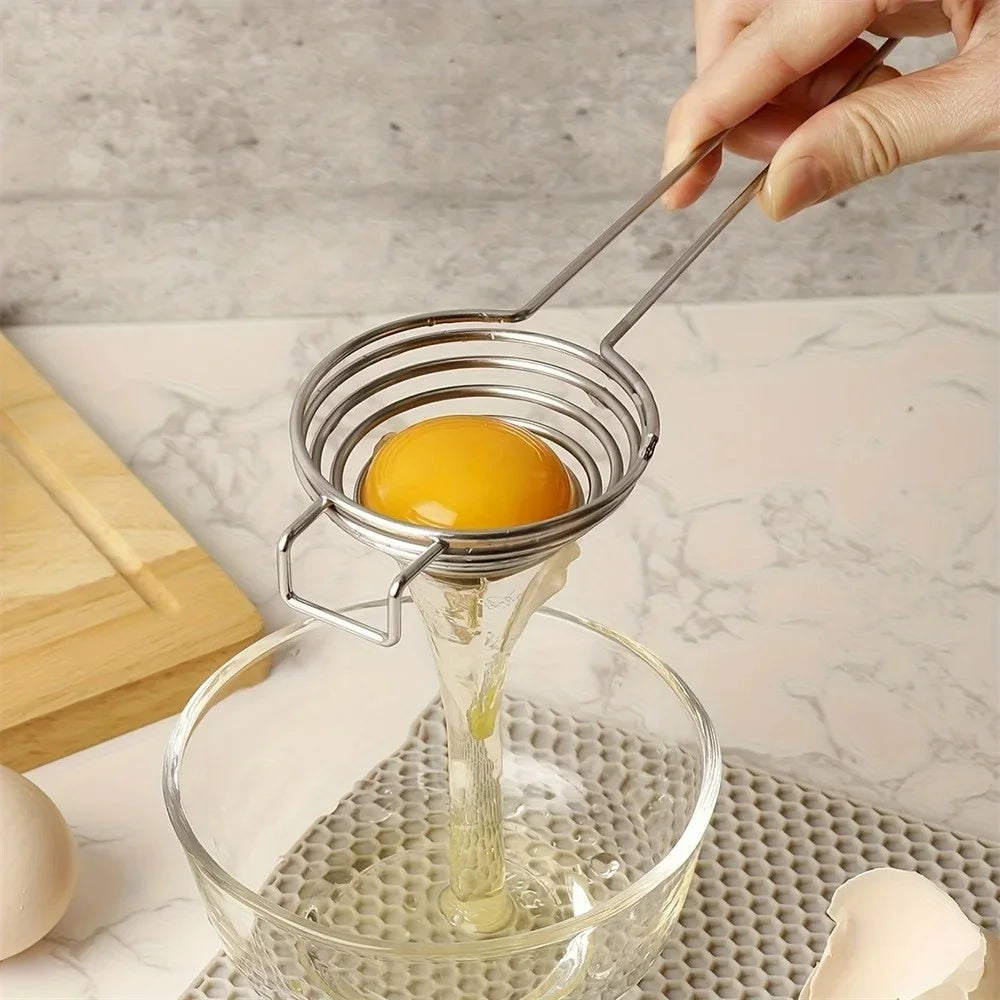 Stainless Steel Egg Yolk Separator with Long Hook Handle – Food-Grade Egg White Filter – Ideal for Meringues, Custards & Baking