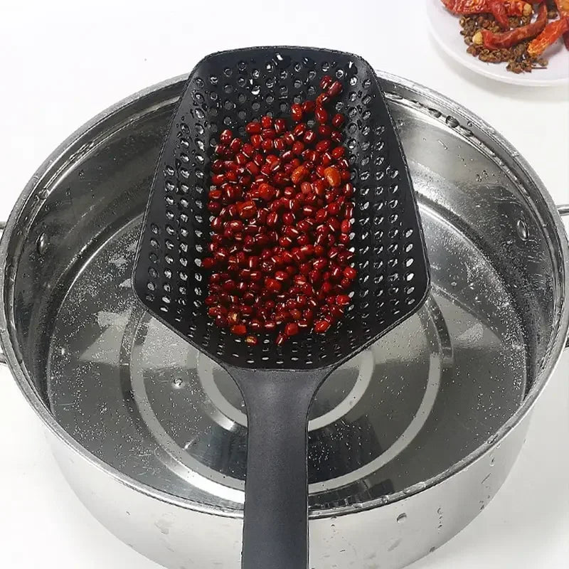 Long Handle Strainer Spoon – Pasta & Spaghetti Draining Scoop Colander – Best for Fried Food, Vegetables & Noodles – Available in Black, Green, Red & Yellow Colours