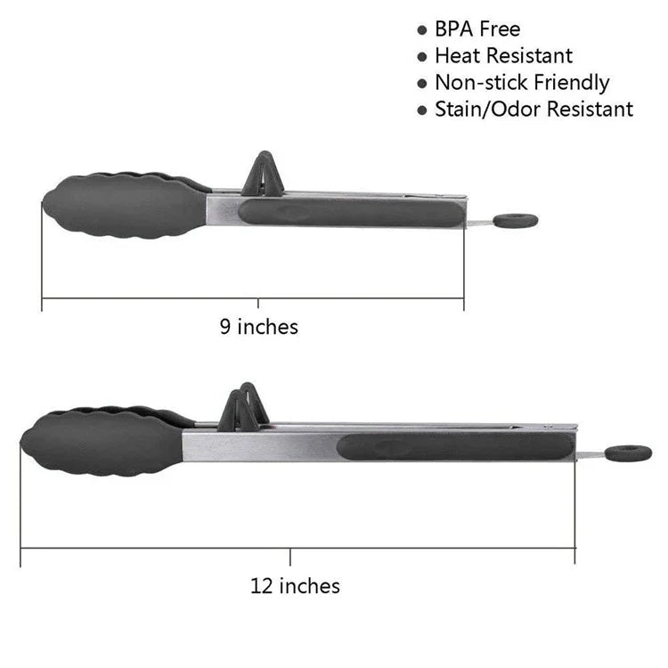 Heat Resistant Stainless Steel Cooking Tongs with Silicone Tips – Self-Standing Kitchen & BBQ Tongs – Perfect for Salads, Grilling & Serving – Available in Black & Red, 8 or 12 Inch